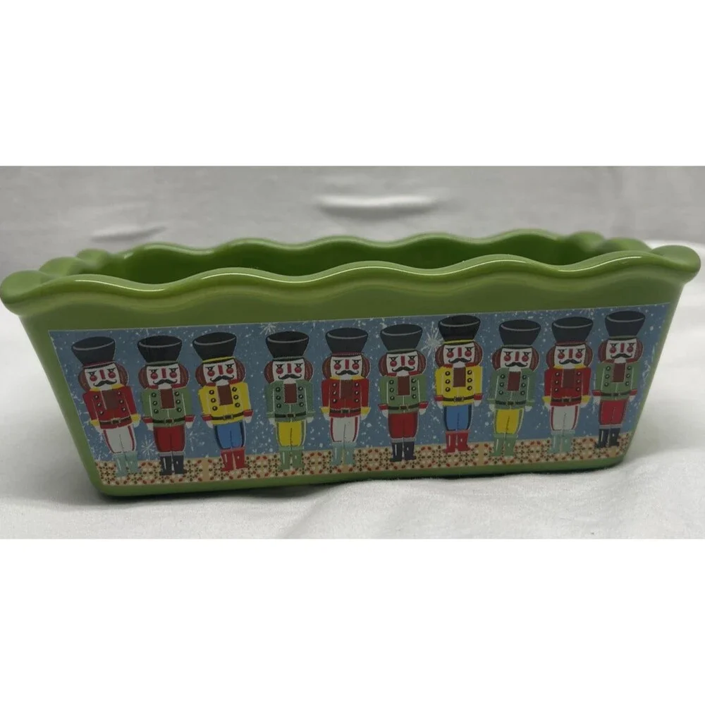 NANTUCKET Mini Loaf Bread Stoneware Baking Dish Happy Holidays Christmas Decor